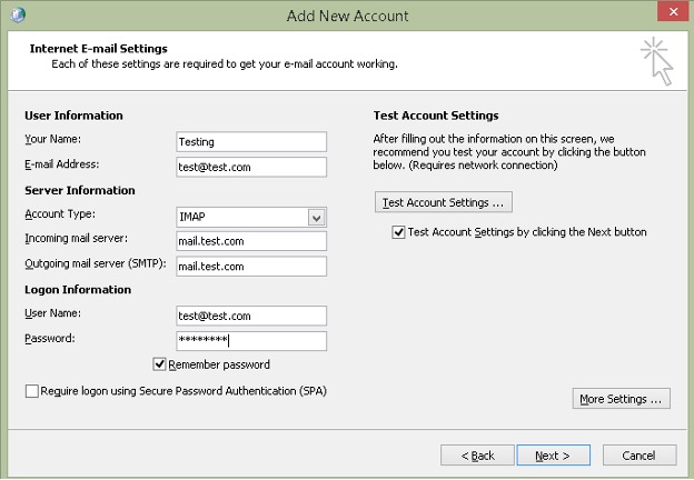 Softsys Hosting - Steps for Configuring Email Account in MS Outlook (IMAP)